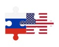 Puzzle of flags of Russia and US, vector