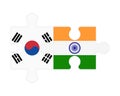 Puzzle of flags of South Korea and India, vector