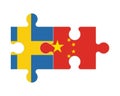Puzzle of flags of Sweden and China, vector