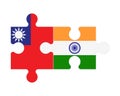 Puzzle of flags of Taiwan and India, vector