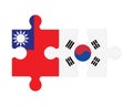 Puzzle of flags of Taiwan and South Korea, vector