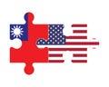 Puzzle of flags of Taiwan and US, vector