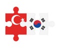 Puzzle of flags of Turkey and South Korea, vector