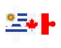 Puzzle of flags of Uruguay and Canada, vector