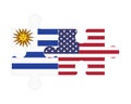 Puzzle of flags of Uruguay and US, vector