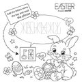 Puzzle Game for children. Coloring Page Outline Of cartoon cute Easter bunny with eggs and sweets. Coloring Book for kids Royalty Free Stock Photo