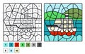 Vector coloring page for children education and activities. Puzzle game color by number ship