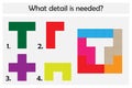 Puzzle game with colorful details for children, choose needed detail, easy level, education game for kids, preschool worksheet