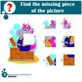Puzzle game. Educational games for children. Find the missing piece of the picture. Cute unicorn building a brick wall Royalty Free Stock Photo