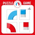 Puzzle game for kids. Cut and glue magnet. Cutting practice. Education developing worksheet. Activity page