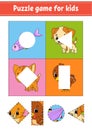 Puzzle game for kids. Cut and paste. Cutting practice. Learning shapes. Education worksheet. Circle, square, rectangle, triangle.