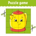 Puzzle game for kids. Education developing worksheet. Learning game for children. Kitchen kettle. Color activity page. For toddler