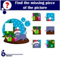 Puzzle game for kids. Education worksheet. Cute cat prepares Christmas presents for the mouse Royalty Free Stock Photo