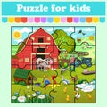 Puzzle game for kids. house cow pig birds and sheep. Education worksheet. activity page. Riddle for preschool. Isolated