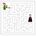 A puzzle game for kids, a maze. dracula and the witch, Halloween. Vector illustration isolated on a white background Royalty Free Stock Photo