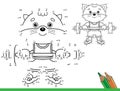 Puzzle Game for kids: numbers game. Coloring Page Outline Of Cartoon cat with barbell. Sport. Coloring Book for children