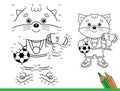 Puzzle Game for kids: numbers game. Coloring Page Outline Of Cartoon cat with cup and soccer ball. Champion or winner of football Royalty Free Stock Photo