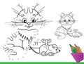 Puzzle Game for kids: numbers game. Coloring Page Outline of cartoon cat with toy mouse. Coloring Book for children Royalty Free Stock Photo