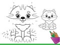 Puzzle Game for kids: numbers game. Coloring Page Outline of cartoon funny cat. Coloring Book for children Royalty Free Stock Photo