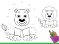 Puzzle Game for kids: numbers game. Coloring Page Outline of cartoon funny lion. Coloring Book for children Royalty Free Stock Photo