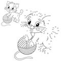 Puzzle Game for kids: numbers game. Coloring Page Outline Of cartoon little cat with balls of yarn. Cute playful kitten. Coloring Royalty Free Stock Photo