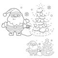 Puzzle Game for kids: numbers game. Coloring Page Outline of Christmas tree with Santa Claus. New year. Christmas. Coloring Book