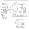 Puzzle Game for kids: numbers game. Crawler excavator. Construction vehicles. Coloring book for kids Royalty Free Stock Photo