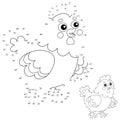 Puzzle Game for kids: numbers game. Cartoon chicken or hen. Farm animals. Coloring book for children