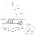 Puzzle Game for kids: numbers game. Cartoon sail ship. Coloring book for children