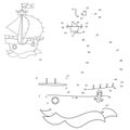 Puzzle Game for kids: numbers game. Cartoon sail ship. Coloring book for children