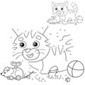 Puzzle Game for kids: numbers game. Cartoon striped kitten. Pets. Coloring book for children Royalty Free Stock Photo