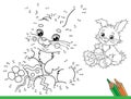 Puzzle Game for kids: numbers game. Coloring Page Outline Of cartoon cute Easter bunny with eggs and sweets. Coloring Book for Royalty Free Stock Photo