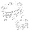 Puzzle Game for kids: numbers game. Coloring Page Outline of cartoon flying saucer. Coloring book for children Royalty Free Stock Photo