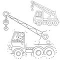 Puzzle Game for kids: numbers game. Truck crane. Construction vehicles. Coloring book for kids