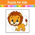 Puzzle game for kids. Orange lion. Education worksheet. Color activity page. Riddle for preschool. Isolated vector illustration. Royalty Free Stock Photo