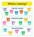 Puzzle game for kids. Task for the development of attention and logic. Find the missing buckets