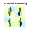 Puzzle game for preschool and school age children. cut and collect correctly. vegetables, cucumber, zucchini, chili pepper