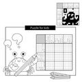 Puzzle Game for school Children. Octopus. Black and white japanese crossword with answer