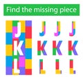 Puzzle game. Task for the development of logic for children. English letters JKL