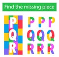 Puzzle game. Task for the development of logic for children. English letters PQR