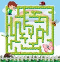 Puzzle game template with boy and many insects