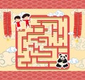 Puzzle game template with chinese kids and panda