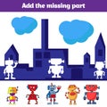 Puzzle game. Visual Educational Game for children. Task: find the missing parts. Worksheet for preschool kids Royalty Free Stock Photo