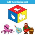 Puzzle game. Visual Educational Game for children Task: find the missing parts. Worksheet for preschool kids. Vector illustration Royalty Free Stock Photo