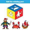 Puzzle game. Visual Educational Game for children Task: find the missing parts. Worksheet for preschool kids. Vector illustration Royalty Free Stock Photo