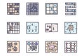 Puzzle games color vector doodle simple icon set Royalty Free Stock Photo