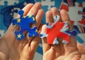 Puzzle with Great Britain and European Union flags. Brexit concept Royalty Free Stock Photo