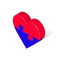 Puzzle Heart Isometric Two Red Blue Piece. Vector 3d Illustration Isolated on White Background. Valentine`s Day Love icon Royalty Free Stock Photo