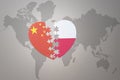 Puzzle heart with the national flag of china and poland on a world map background. Concept Royalty Free Stock Photo