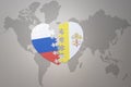 Puzzle heart with the national flag of russia and vatican city on a world map background. Concept Royalty Free Stock Photo